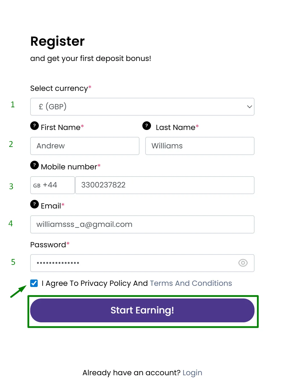 MagicWin Casino registration form interface